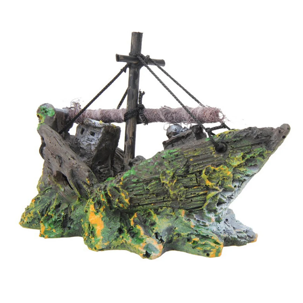 

4 Pcs Aquarium Ornaments Fish Tank Decor Shipwreck Colorful Decoration Wooden Set