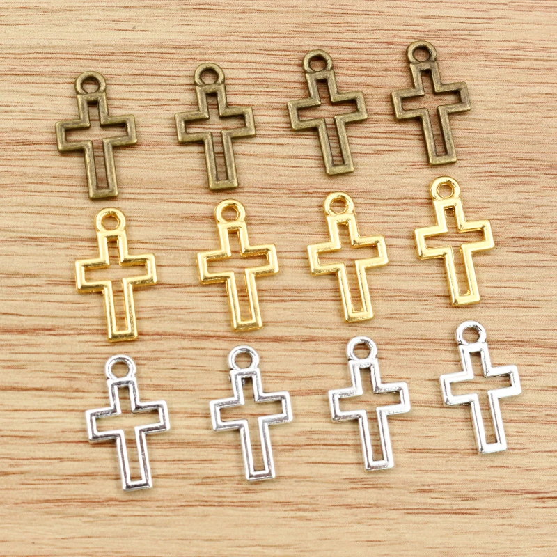 40 sztuk 17x10mm krzyż Charms Hollow piękny antyczne srebro kolor brąz złoto zawieszki DIY dokonywanie ustalenia Handmade tybetański biżuteria