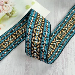Woven Jacquard Ribbon with Geometric totem, Blue for Clothing Accessory 10 Yards/Lot 5 cm Wide ZH-4910