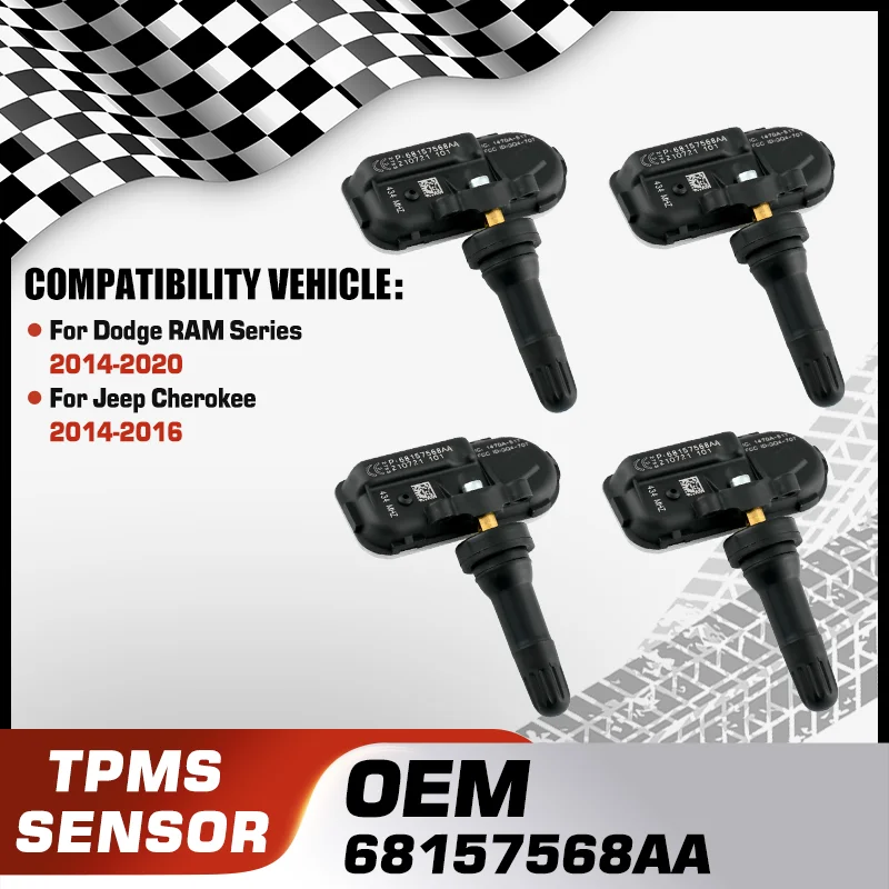 

1/4PCS Car TPMS Tire Pressure Monitor Sensor System For Dodge RAM Series 2014-2020 Jeep Cherokee 2014-2016 68157568AA 433 MHz