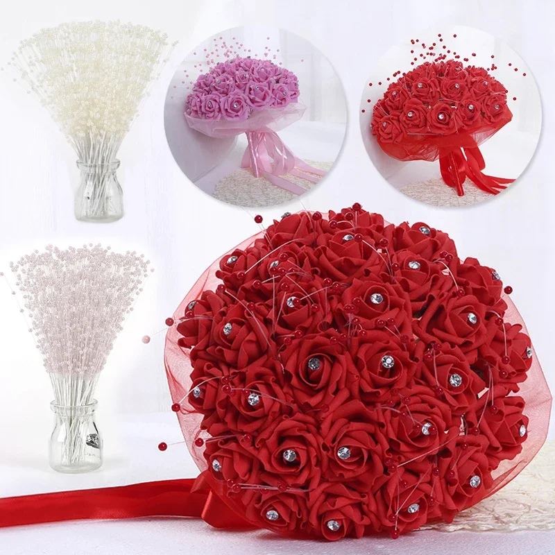 

10/20pcs Artificial Pearl Flower Stem Beads Garland, Faux Flowers Bridal Bouquet, Fake Flowers Wedding Party Decoration Supplies