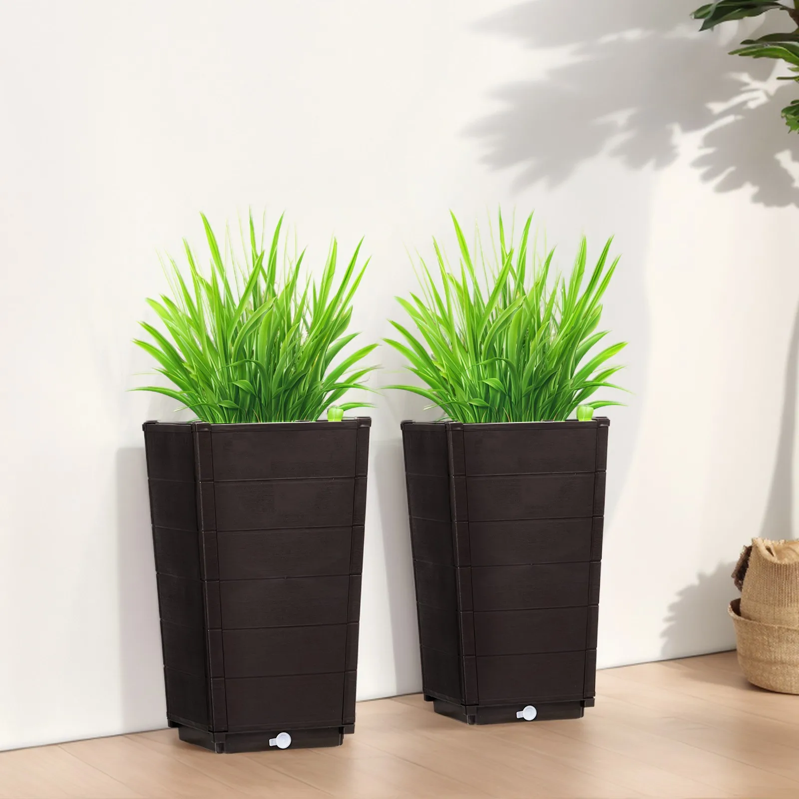 

2 Pack Outdoor Tall Plastic Planter Set,with Drainage Holes, Patio Yard Garden