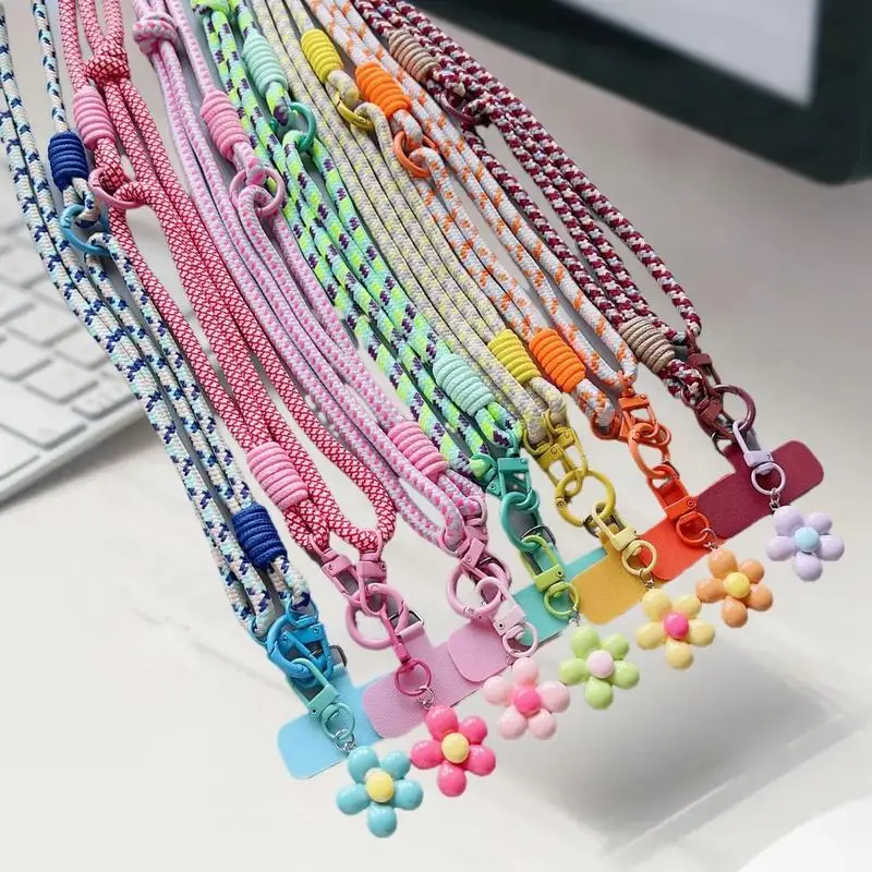الحلو الملونة طويلة الهاتف الخليوي الحبل انفصال مكافحة خسر الهاتف الكتف الأشرطة بسيطة زهرة قلادة سحر الهاتف المحمول