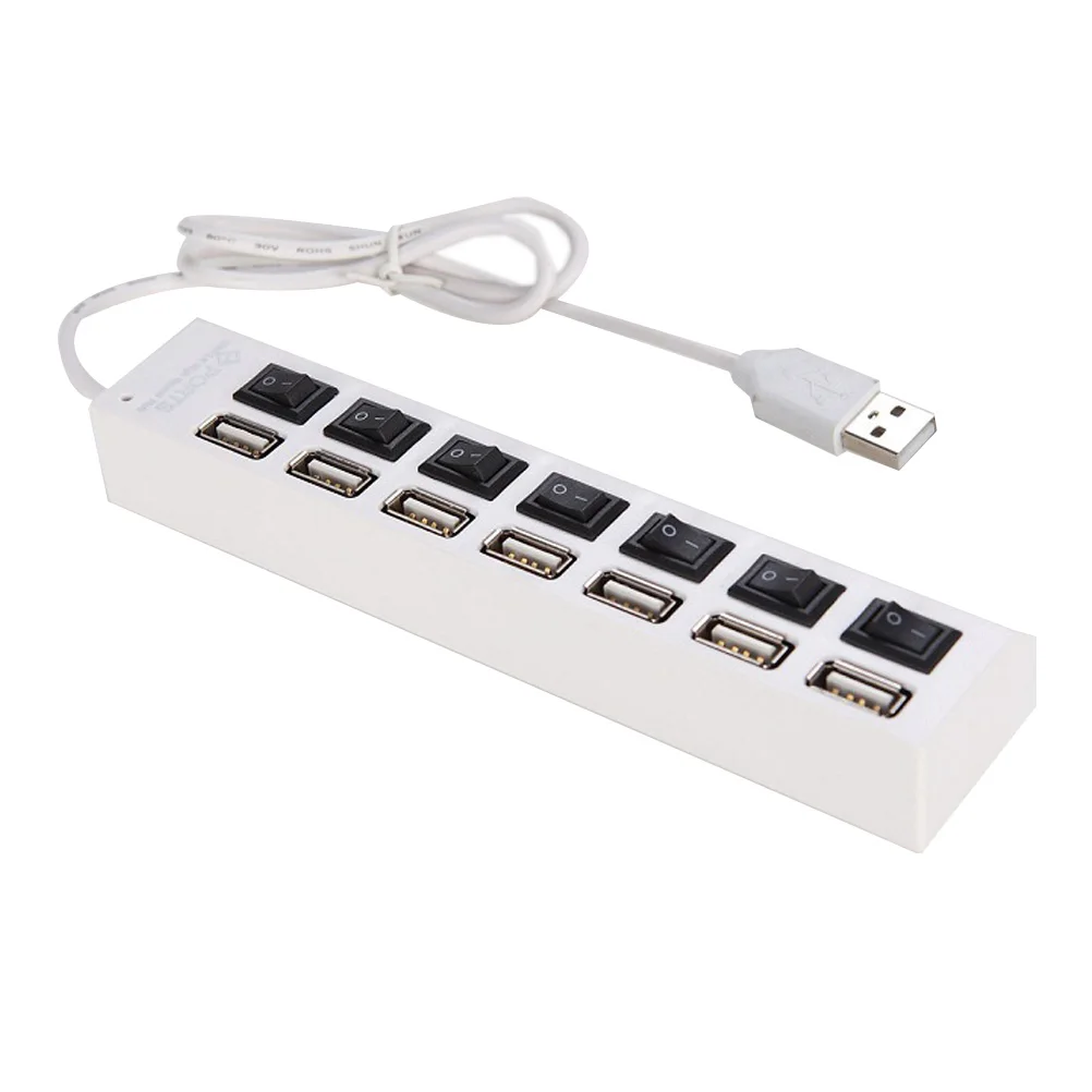 7 منافذ USB Hub لأجهزة الكمبيوتر المحمول، محول فاصل الكمبيوتر، مصدر طاقة متين 2.0، متوافق مع LED فردي