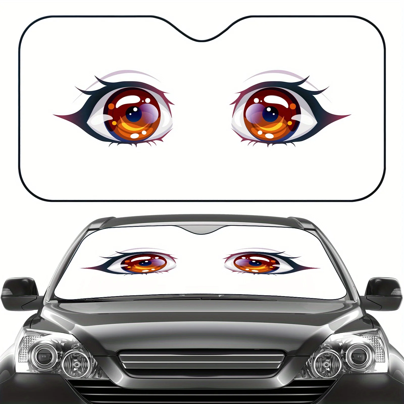 

1pc Cartoon Eyes Windshield Sunshade - UV Protection & Heat Dissipation, Foldable Car Sunshade With Easy Installation, Cute Auto