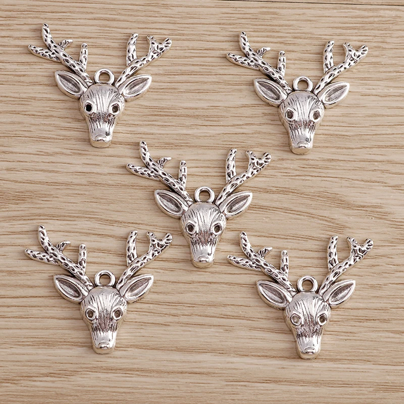 Tusember 8 Stück 31*36mm Legierungs-Rentierkopf-Anhänger für DIY-Ohrringe, Halsketten, Weihnachts-Hirsch-Anhänger, DIY-Schmuckherstellungszubehör – Detail 4