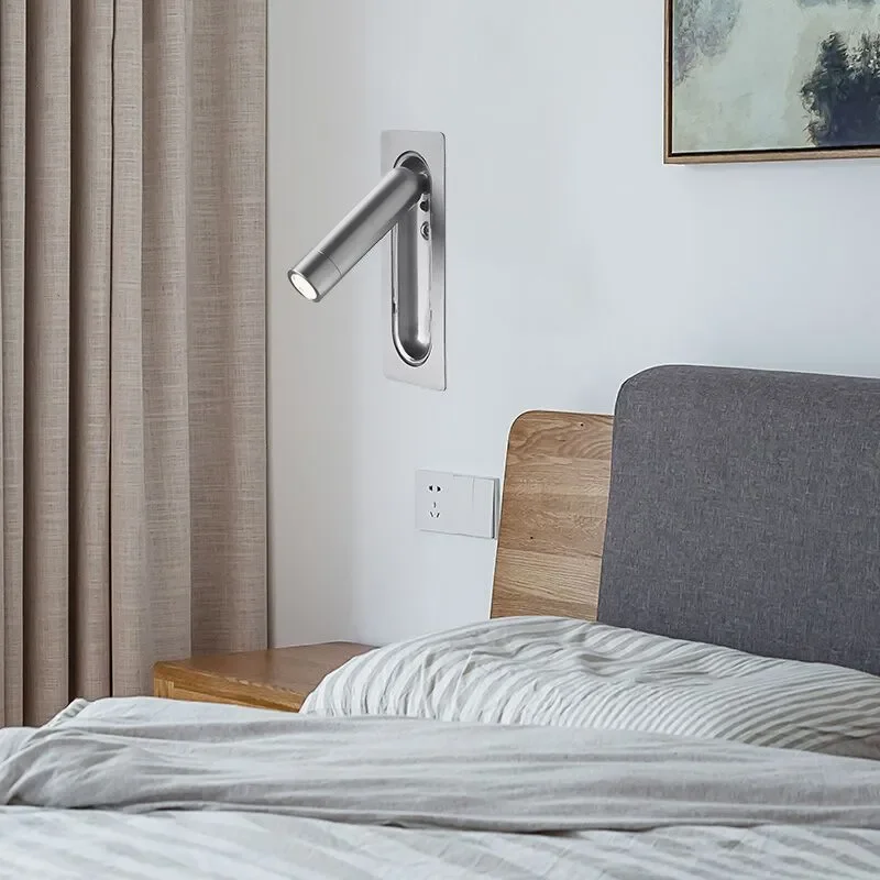for Embedded LED Wall Light Rotatable Modern Bedside Reading Lamp for European Hotel Engineering Club Bedroom