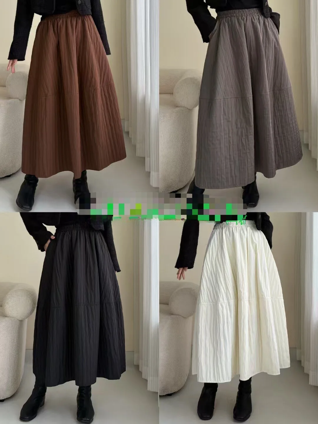 

Warm Cotton Texture A-Line Lantern Skirt Women's Autumn Winter ket Versatile Slimming Midi Skirt High Waist Casual Sle