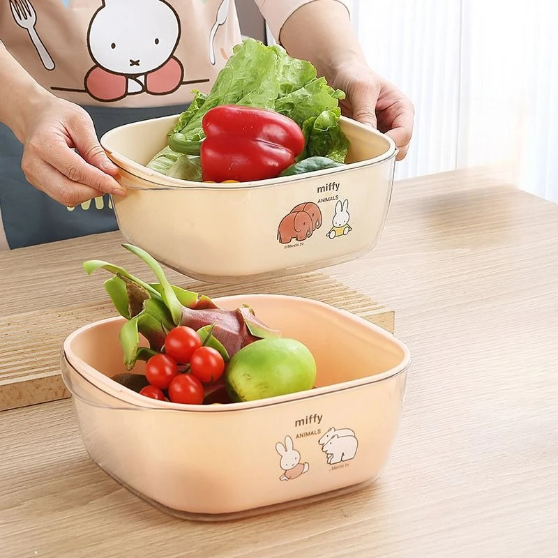 Miffy Kawaii Anime Cartoon Drain Basket Household Use Sink Wash Vegetables Filter Sand Wash Plastic Basket Living Room Fruit