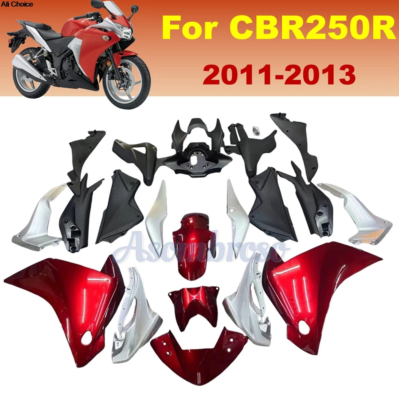 

CBR250R 2011-2013 ABS Plastic Fairing Kit for Honda CBR 250R Motorcycle Full Bodywork | Red & Silver