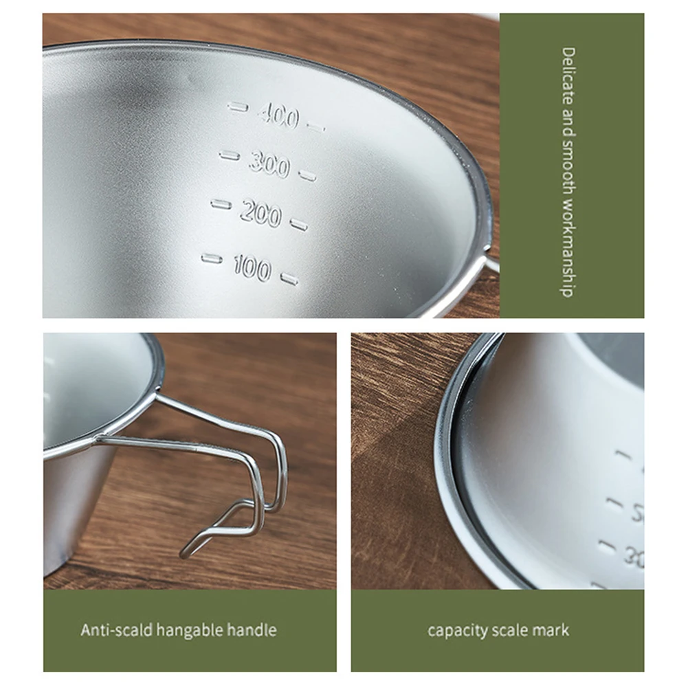 300ml/500ml Camping Water Cup Mug Stainless Steel Camping Bowl Lwith Handle Corrosion Resistant Hiking Picnic Cooking Equipment