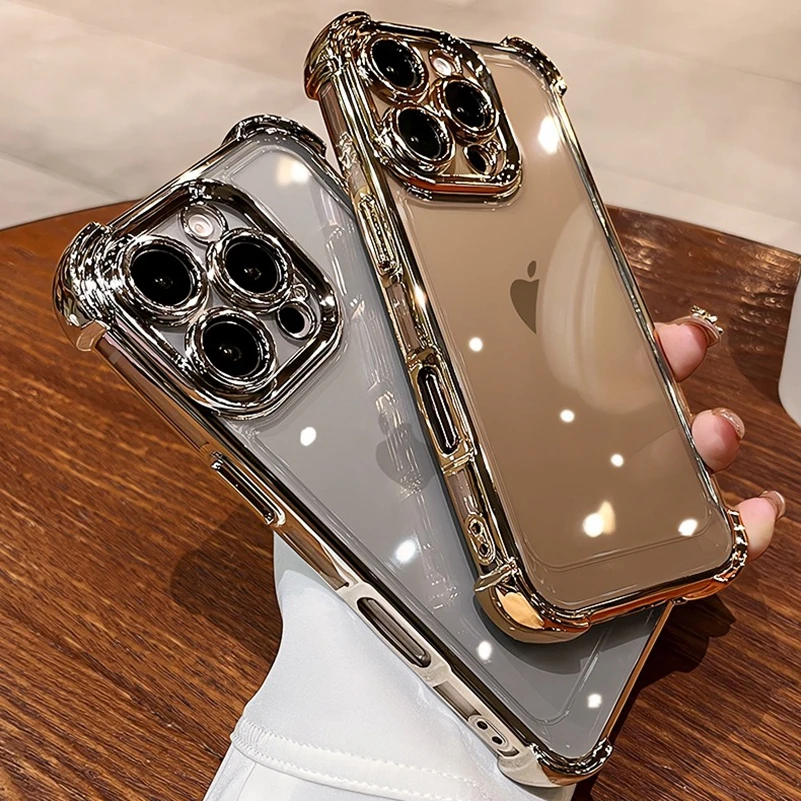 For iPhone 16 Pro Soft Case Luxury Plating Clear Airbag Camera Protector Cover for iPhone 11 12 13 14 15 Pro Max 16 Plus X Xs Xr