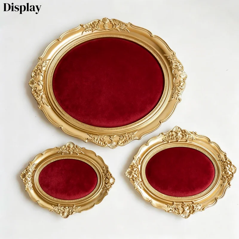 

Овальный поднос для демонстрации украшений, органайзер для колец, серег, ожерелий и браслетов с золотой окантовкой из смолы, 3 размера, для витрин и прилавков