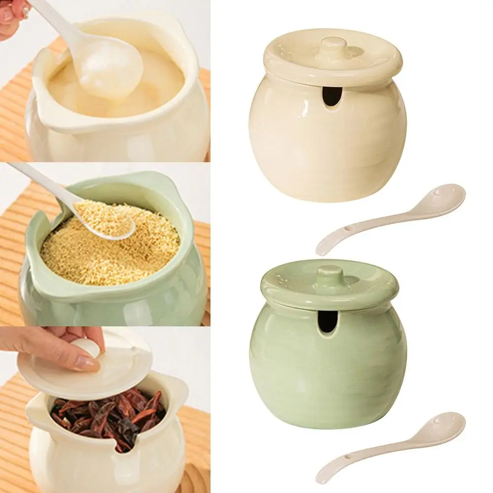 Large Capacity Ceramic Lard Jar High Temperature Resistant Kitchen Storage Containers Household Storage Jars with Lid