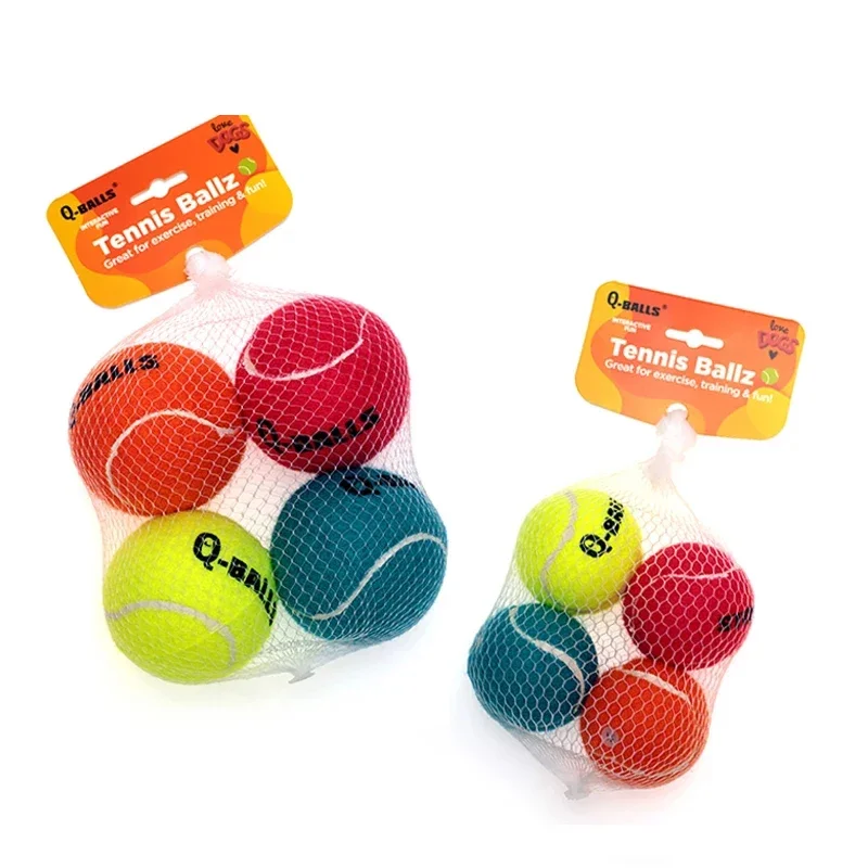 Juego de juguetes para perros, bolas de goma Natural de paredes gruesas, chirriantes, para masticar, tenis, bolas hinchables interactivas para entrenamiento, paquete de 4