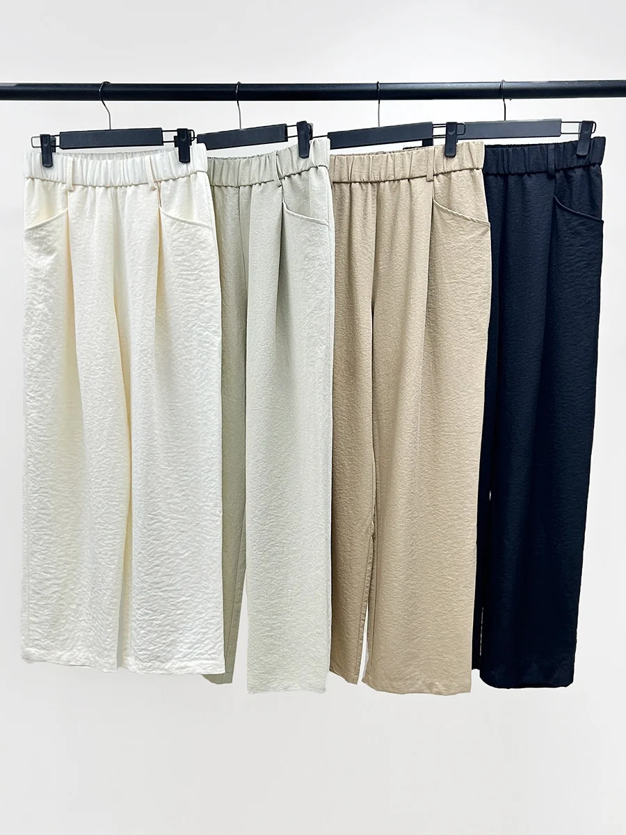

Jolan 2025 Spring Summer New Elastic Waist Balloon Pants Wide Leg Pants P734 Street Sle High Waist Cotton Blend Straight Leg