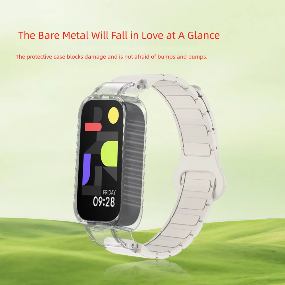 Магнитный браслет 12 мм для Redmi Band 3, бронированный стиль, устойчивая пряжка, быстросъемный, приятный для кожи силиконовый ремешок для часов для мужчин и женщин