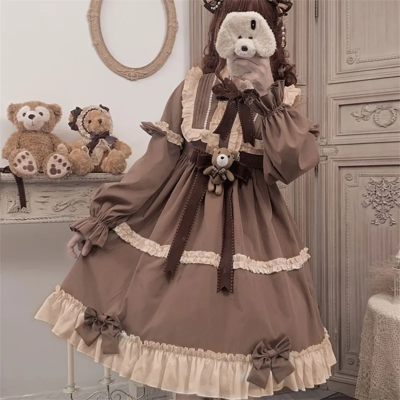 

Autumn Winter Vintage Lolita Op Long Sleeve Sweet Girl Dress Loli Fashion Tea Party Victorian Maid Lolita Doll Kawaii Style