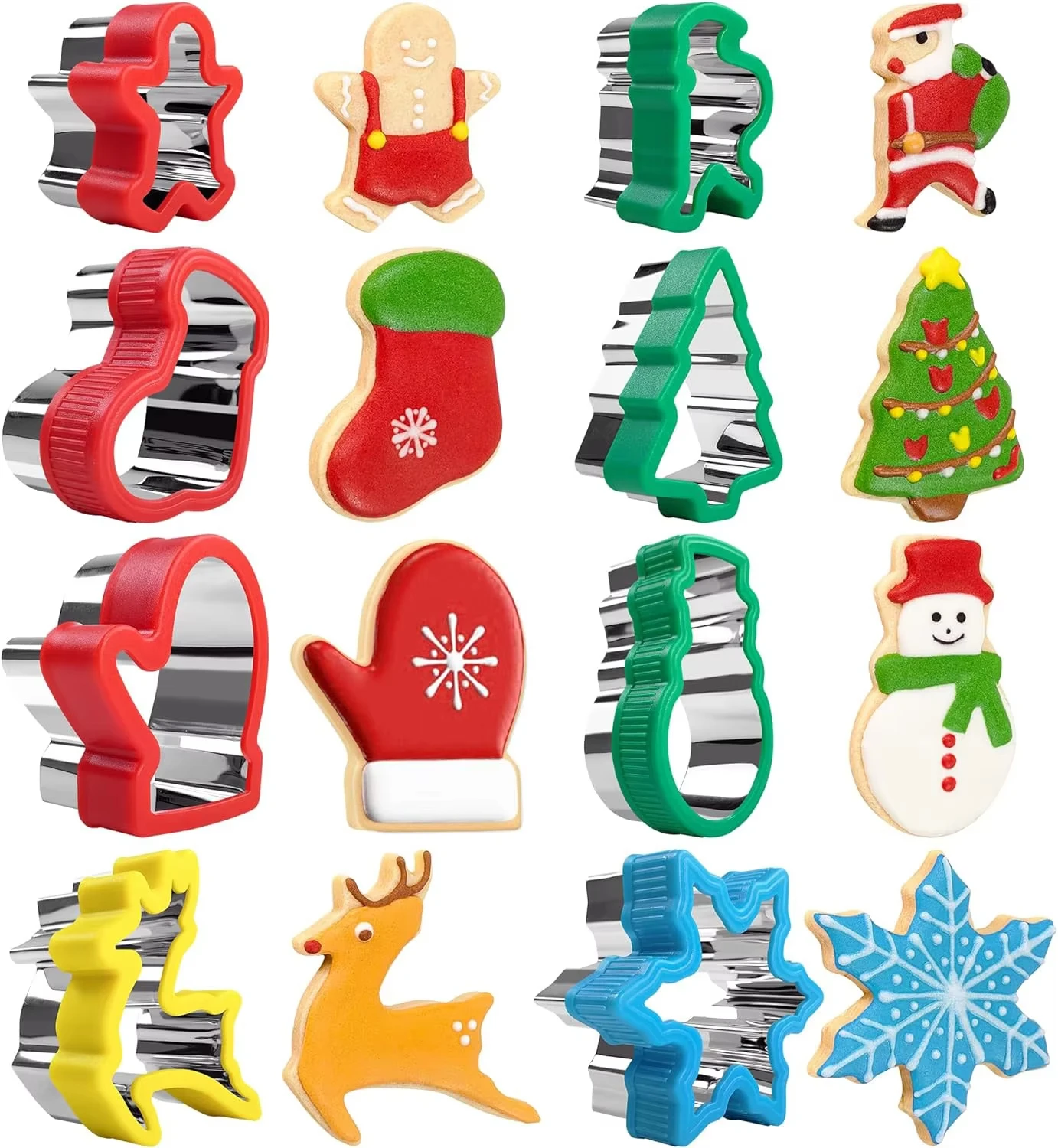 Pack of 8 Christmas Cookie Cutters Stainless Steel Baking Cutters Christmas Shapes for Gingerbread Man Snowflakes Santa etc