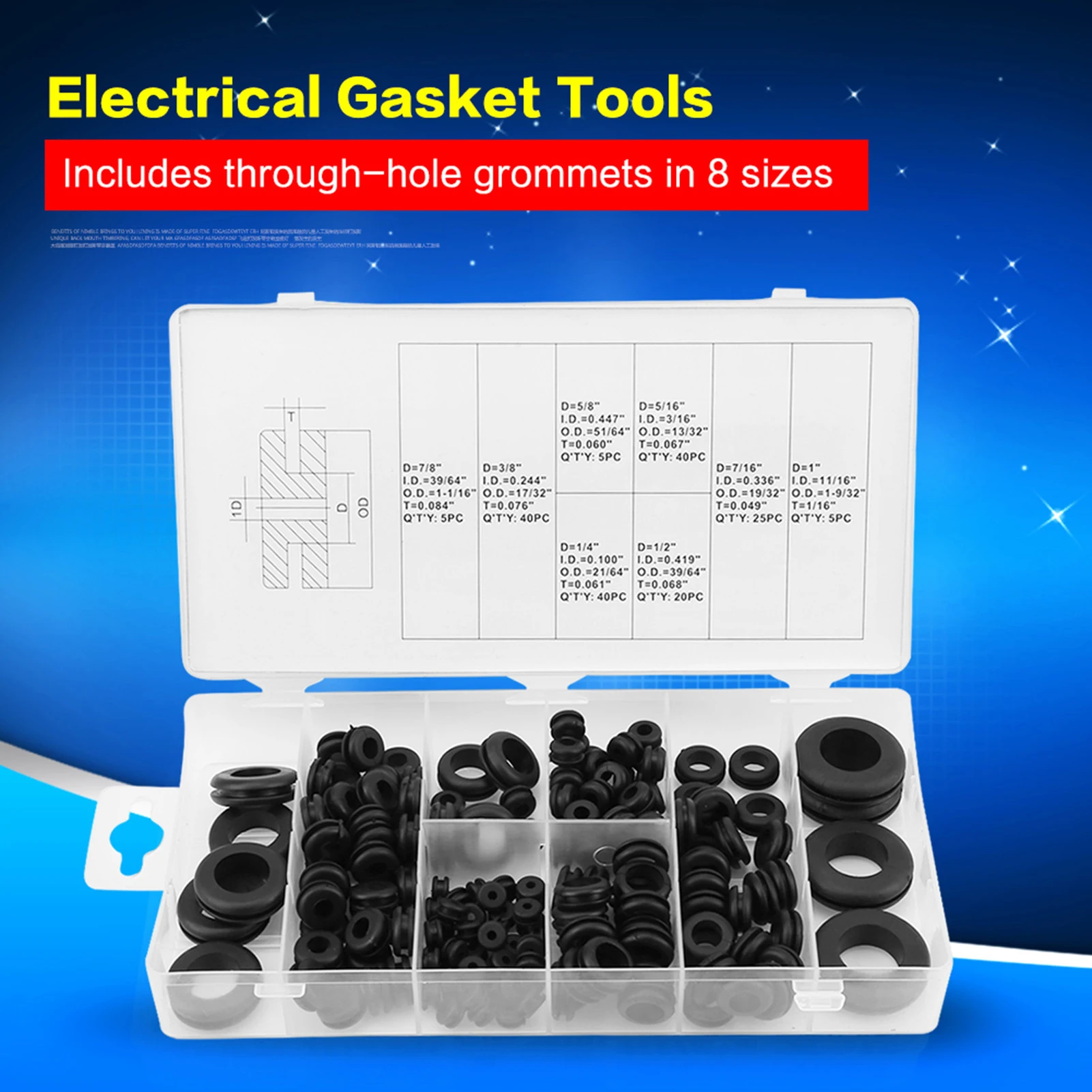 Soft Plastic Grommet Wire  Electrical Gasket Washer  Assortment Electrical Gasket Tools Washer  Assortment