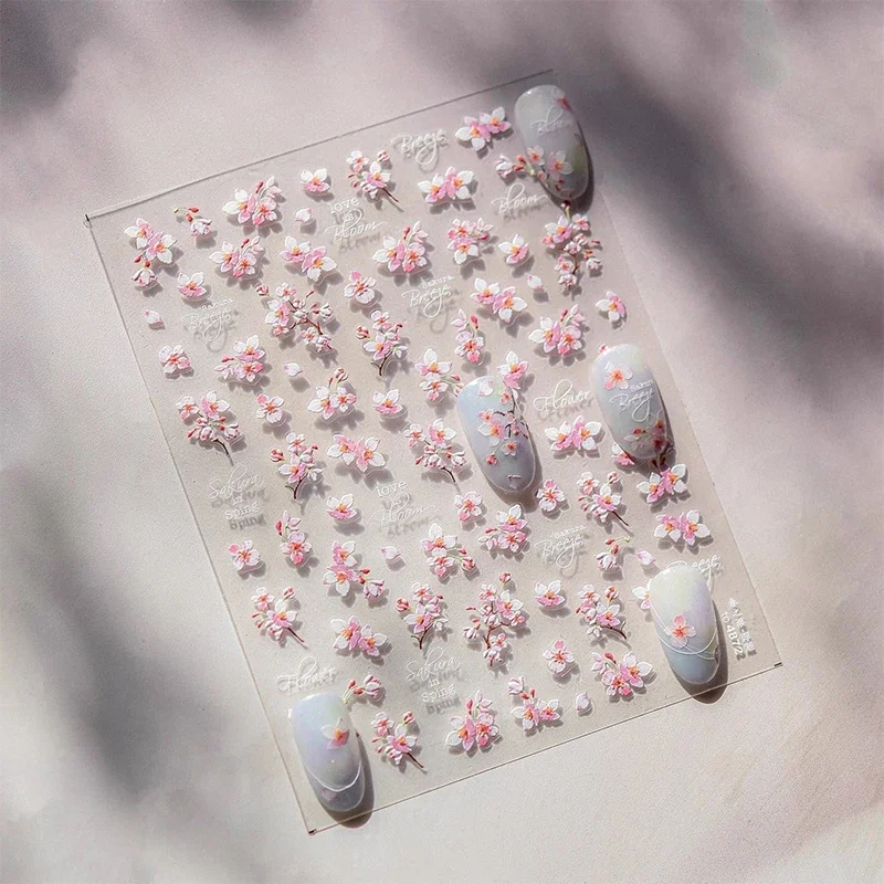 1PCS 5D Soft Relief Sakura Nail Stickers Nail Art Decoration Nail Decals Self-adhesive Flowers Stickers Press On Nails Stickers