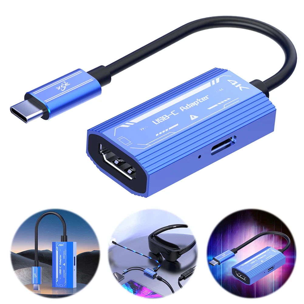 Type C HDMI-compatible Converter 4K@60Hz PD100W&Data Transfer for XREAL/Rokid Air AR Glasses for Switch/Steam Deck/ROG Ally