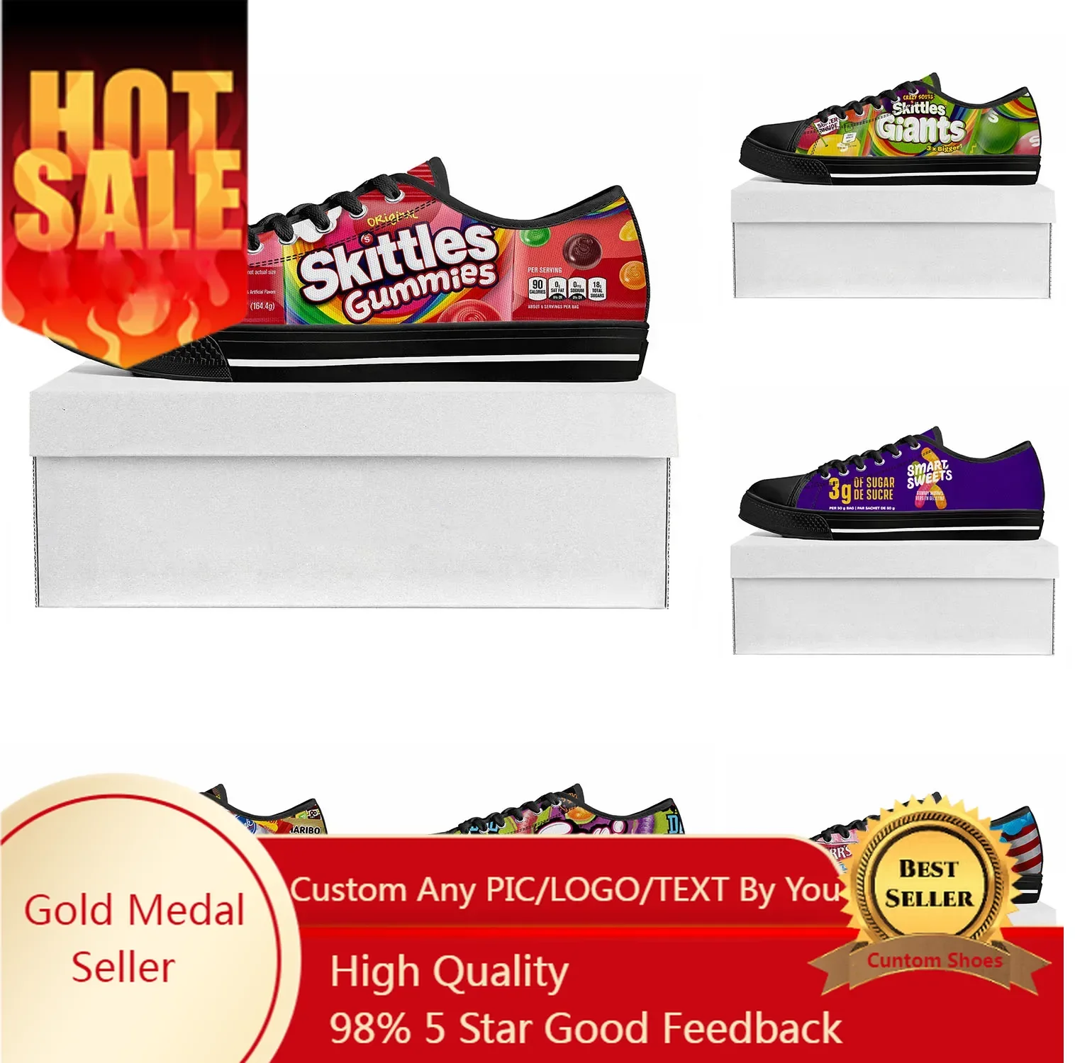 

Funny Candy Food Snack Custom Low Top Sneakers Womens Mens Teenager Shoes Casual Tailor-Made Canvas Sneaker Shoe