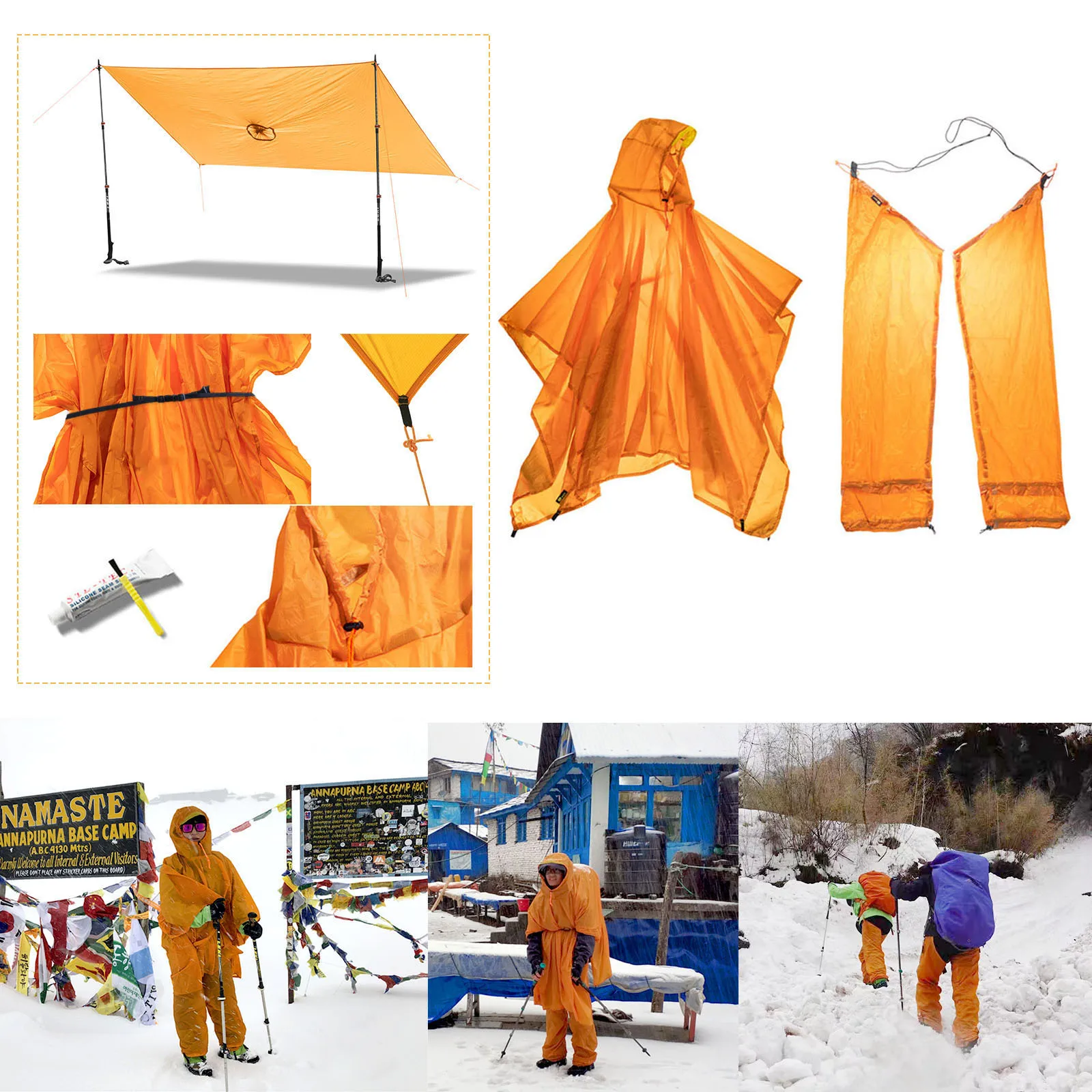 20D Double Silicon Coated Nylon Ultralight Hiking Cycling Raincoat/Rain Pants Outdoor Awning Camping Tarp Mini Sun Shelter