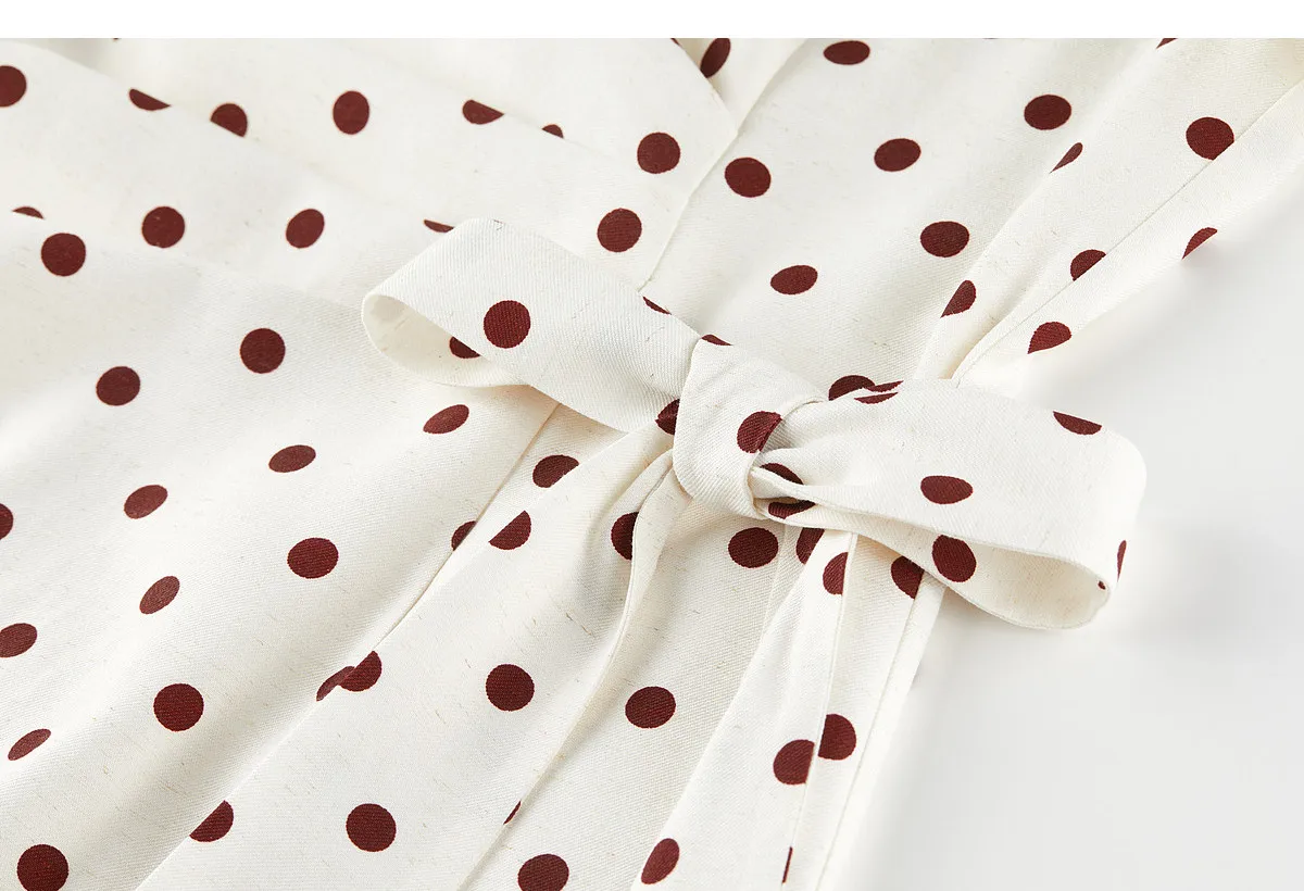 SENTUBILA Damen Französisches Polka-Dot-Kleid Leinen A-Linie Retro Mode Kurzarm Kurzes Kleid Damen Partykleidung 162LI7499 – Detail 27