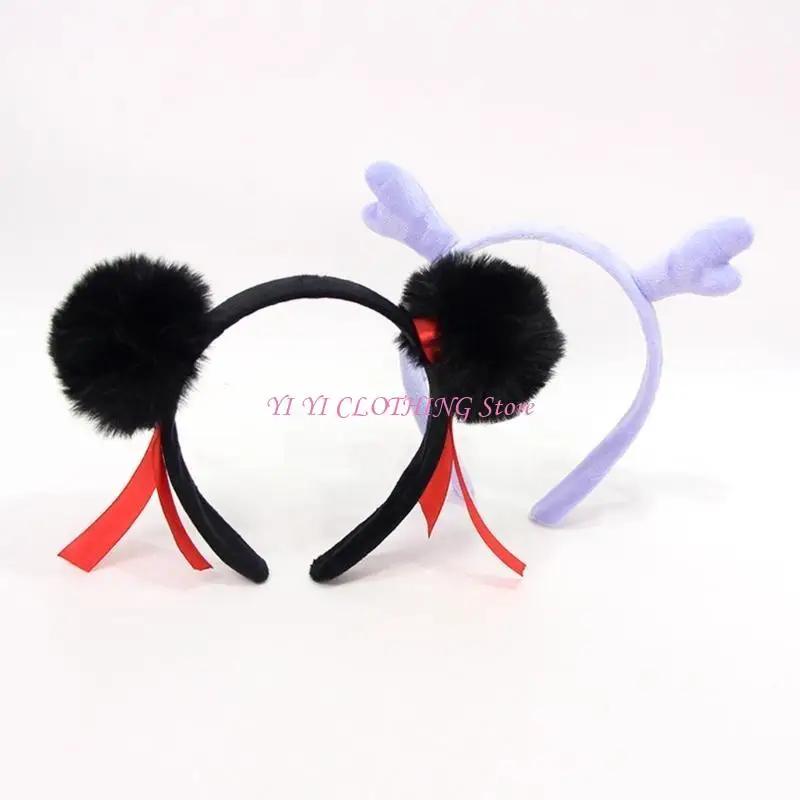 N5KF Furry Nezha Buns Opaska na głowę Anime Hair Akcesoria do zabawy fryzury