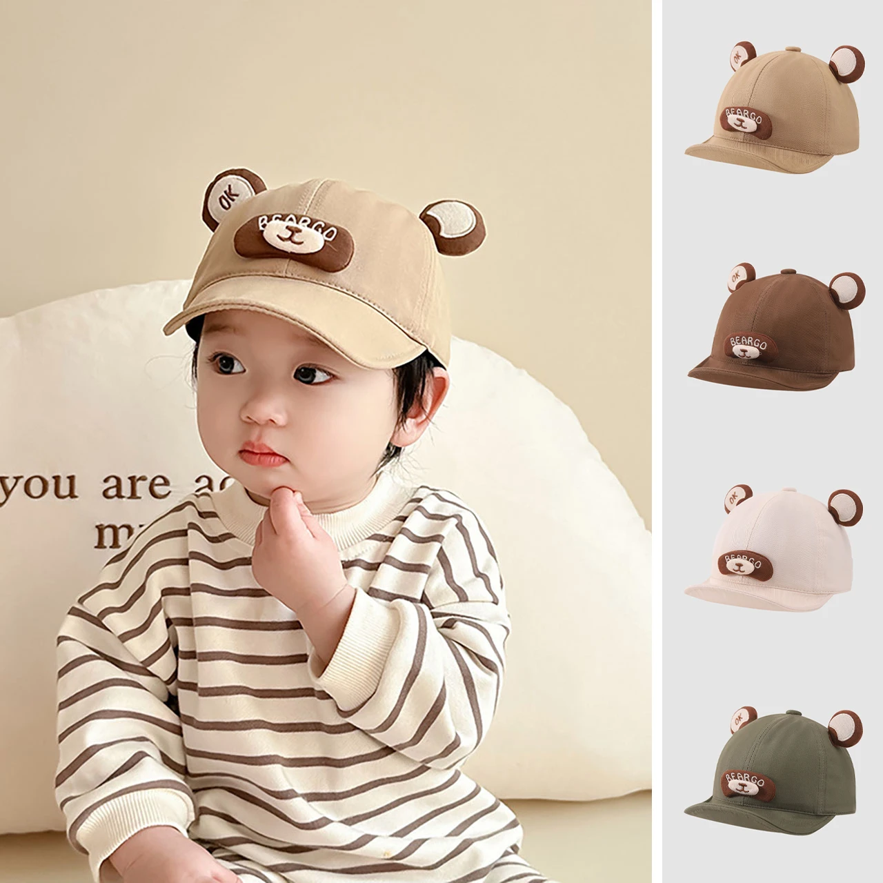 

Cute Bear Children Duck Tongue Hat Short Brim Infant Baseball Cap Cartoon Ears Kids Duckbill Caps 6-12Month Baby Sunshade Visors