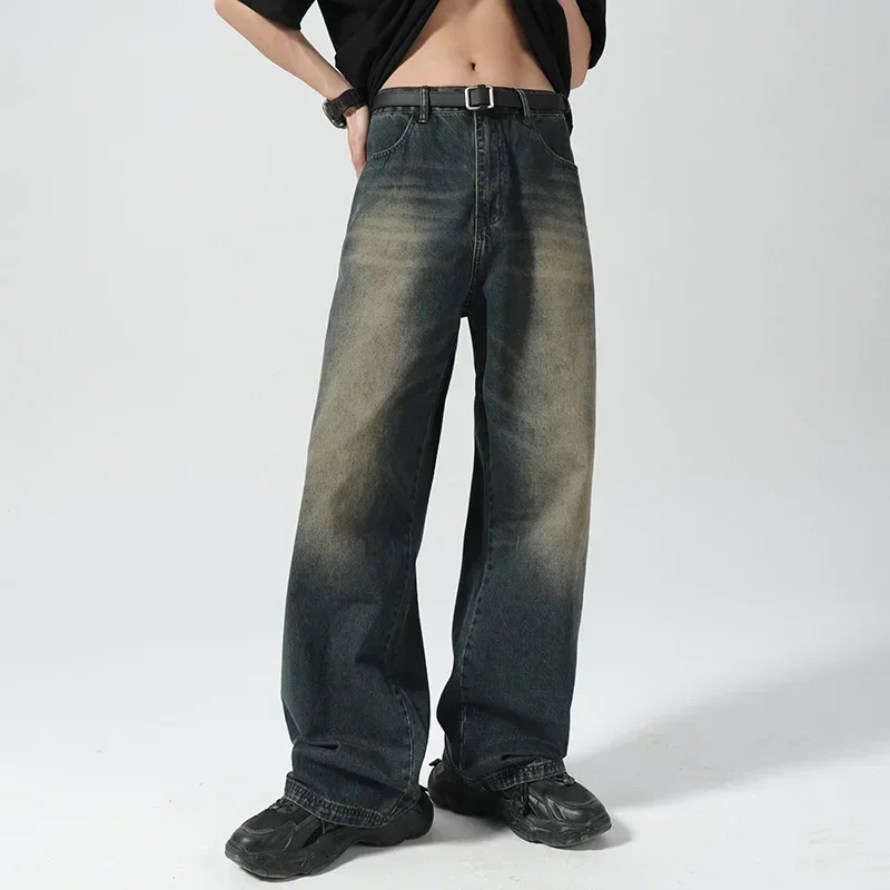 

Men Vintage Do Old Jeans Ins Fashion Brand Day of Rich Rich Wide Leg Daddy Pants High Street All Loose Straight Pants