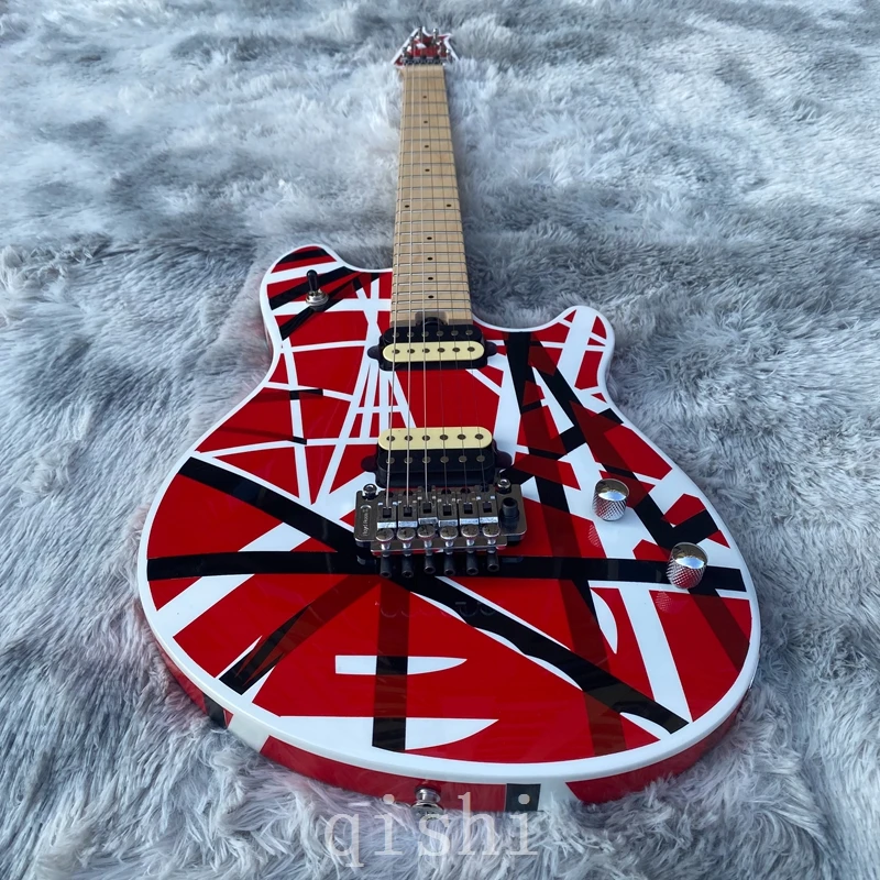 in stock Edward Eddie Van Halen  Red  Electric Guitar Black White Stripes Floyd Rose free shipping