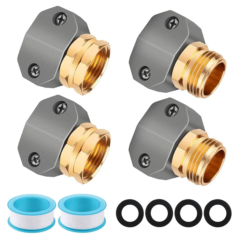 

A88E-Male And Female Hose End Set, 2Set Garden Hose Repair Kit, Suitable For 3/4 Inch And 5/8 Inch Garden Hoses