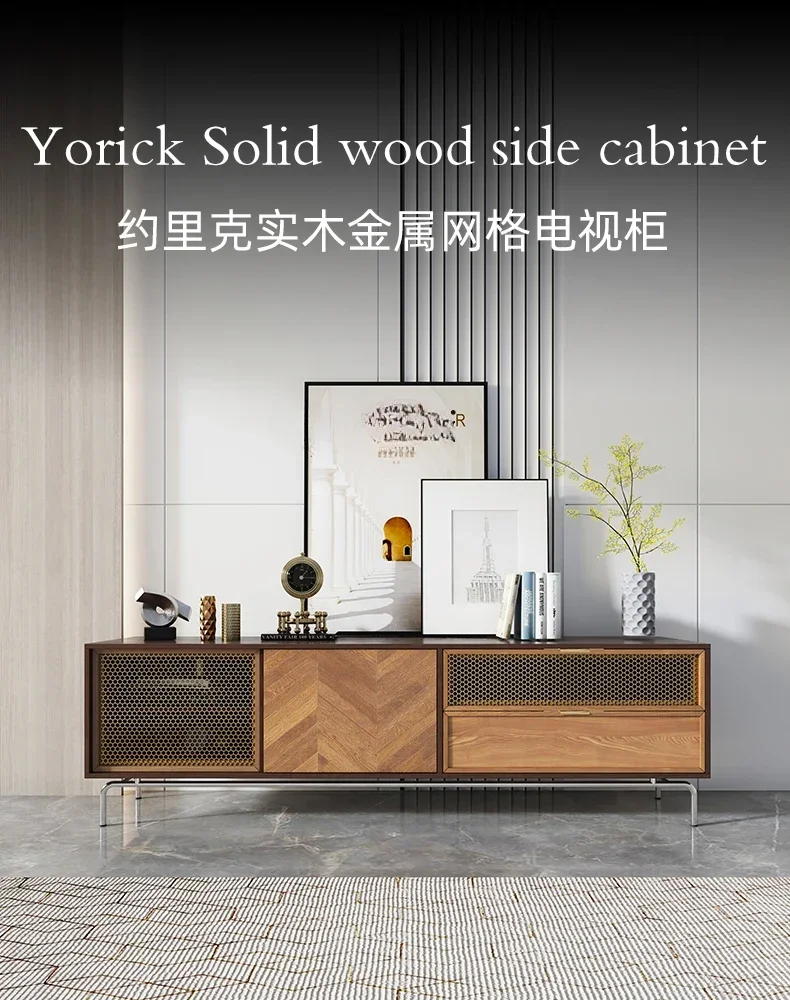 TV Cabinet and Tea Table Light Luxury Modern Living Room Small Apartment Storage Solid Wood Floor Cabinet Curio Cabinet