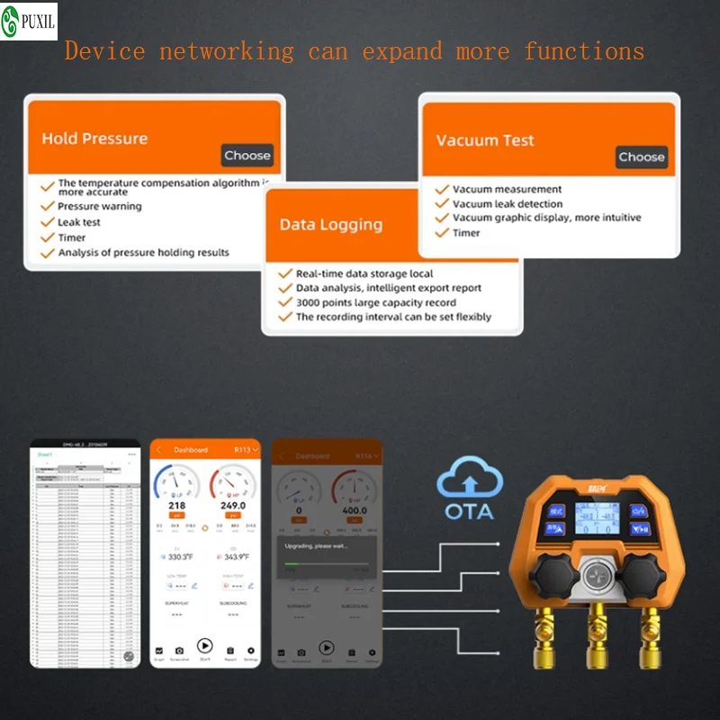 Elitech DMG-4B Digital Manifold Gauge App Control AC Gauges