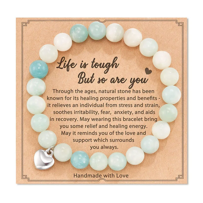 8mm Natural Stone Bracelets For Women Men Bohemian Love Heart Pendant Bangle Handmade Beaded Couple Bracelet Holiday Gifts K0