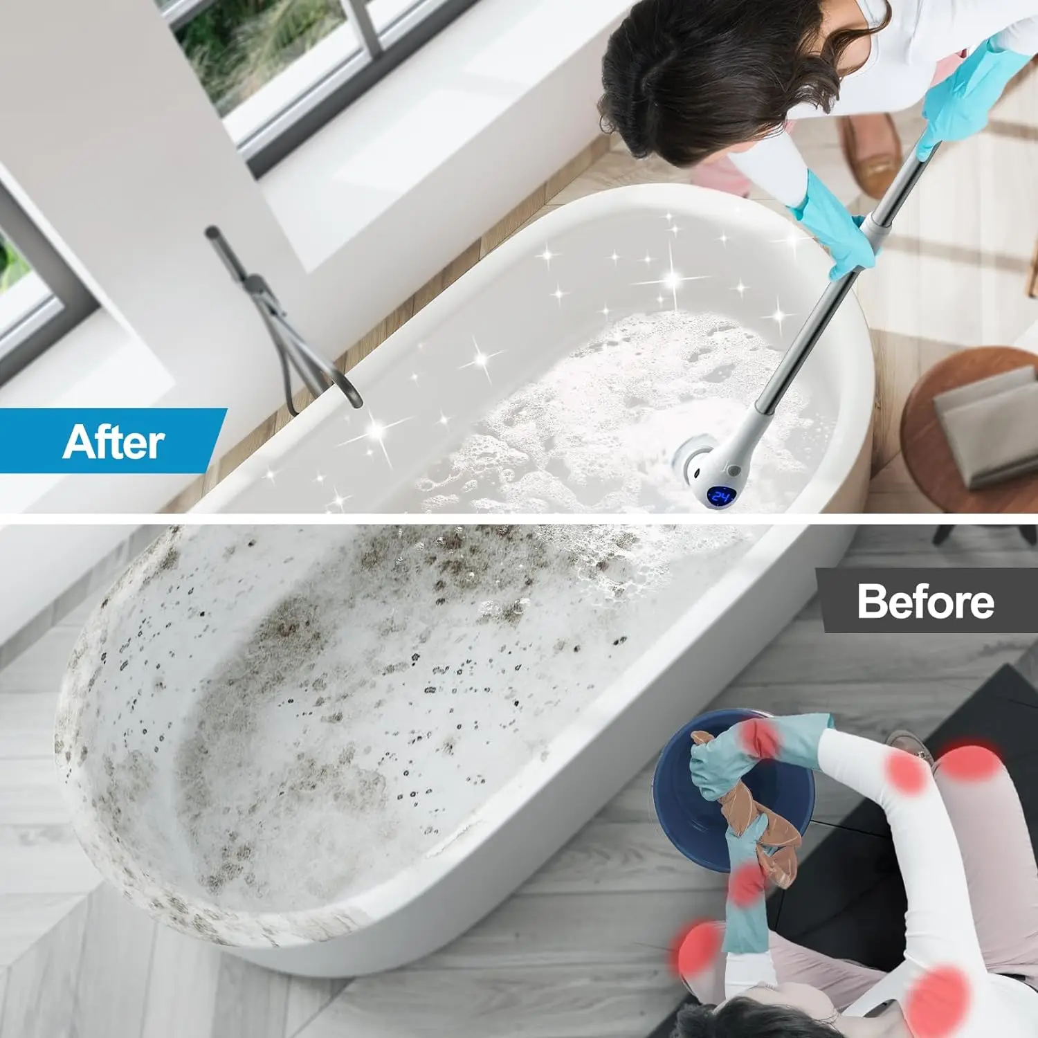 Electric Spin Scrubber Cordless Cleaning Brush with 8 Replaceable Brush Heads and Extension Handle and 3 Speeds For Bathroom