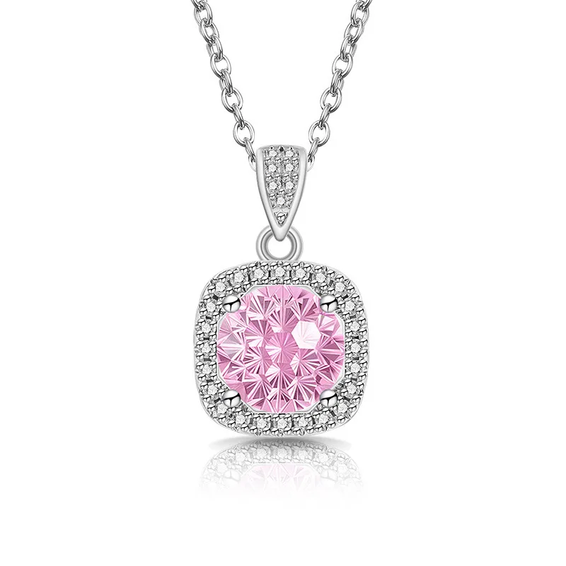 

Luxury and Elegant 925 Sterling Silver Dahlia-Cut Kaleidoscope-Cut Princess Square Bag with High Carbon Diamond Necklace