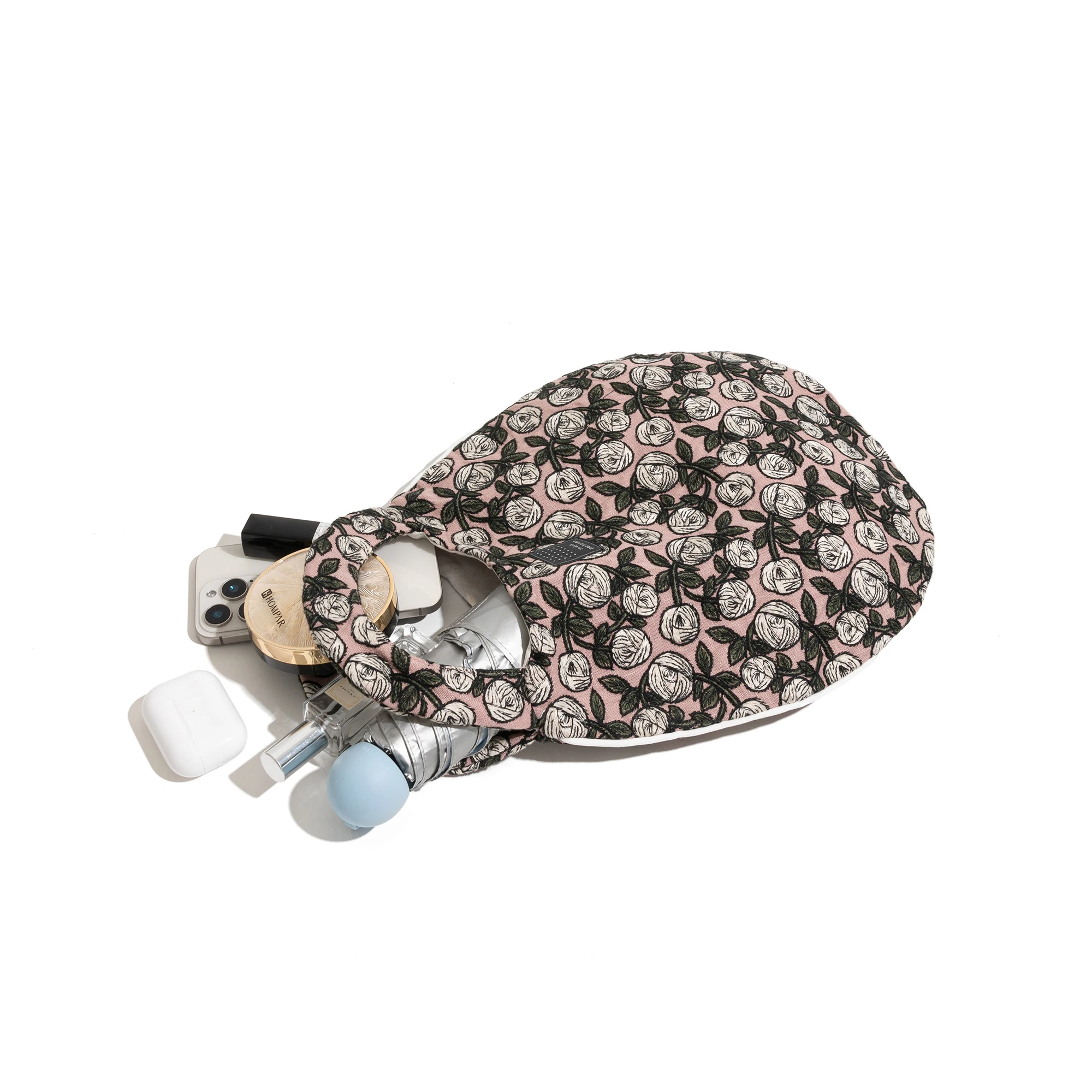 CKKUI Floral Print Egg-shaped Tote Bag, Soft Canvas Handbag, Vintage Rose Pattern Top-handle Bag, Casual Mini Tote for Women