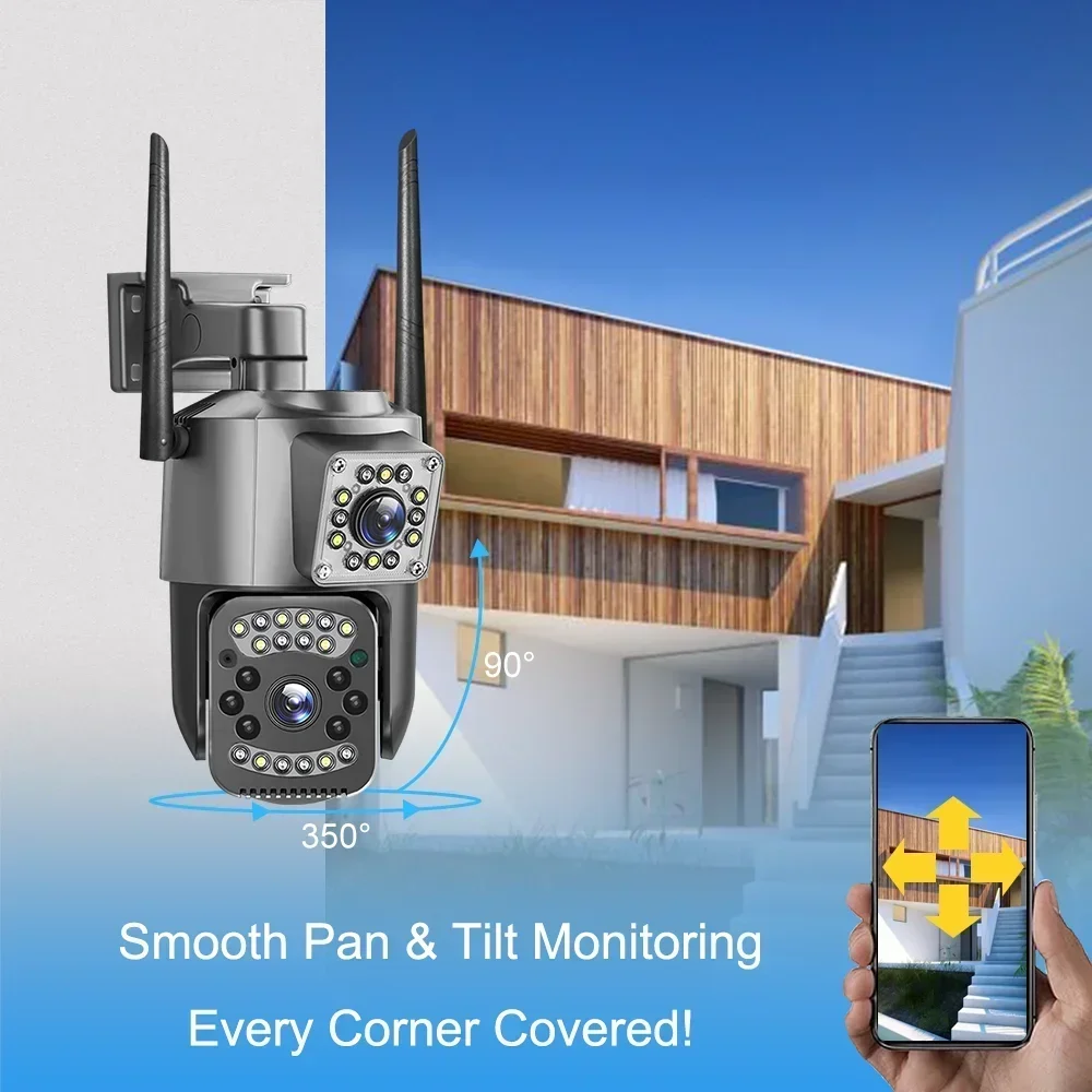 8MP 4K Dual Lens WiFi IP Camera Night Vision Ai Human Detect PTZ Outdoor Video Camara Wireless CCTV Security Protection Camera