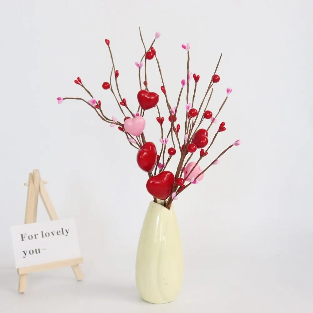 4Pcs Red Pink Artificial Heart Shaped Branches DIY Bouquets Handmade Valentine's Day Love Heart Stem Festival