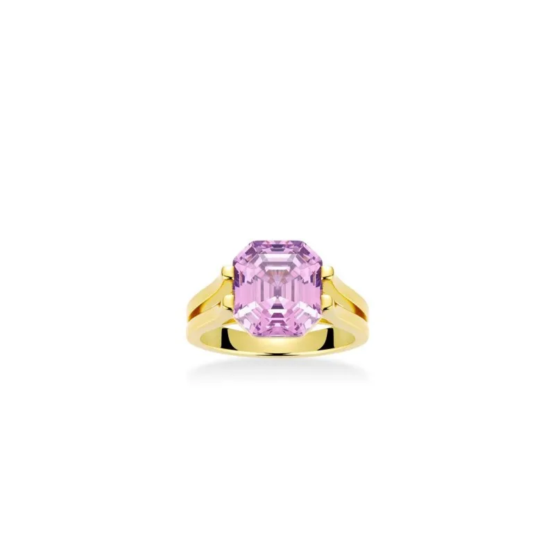 ZOCA 925 Sterling Silver Amethyst Rings for Women 18K Gold Plated Purple CZ Crystal Resizable Ring Fine Jewelry