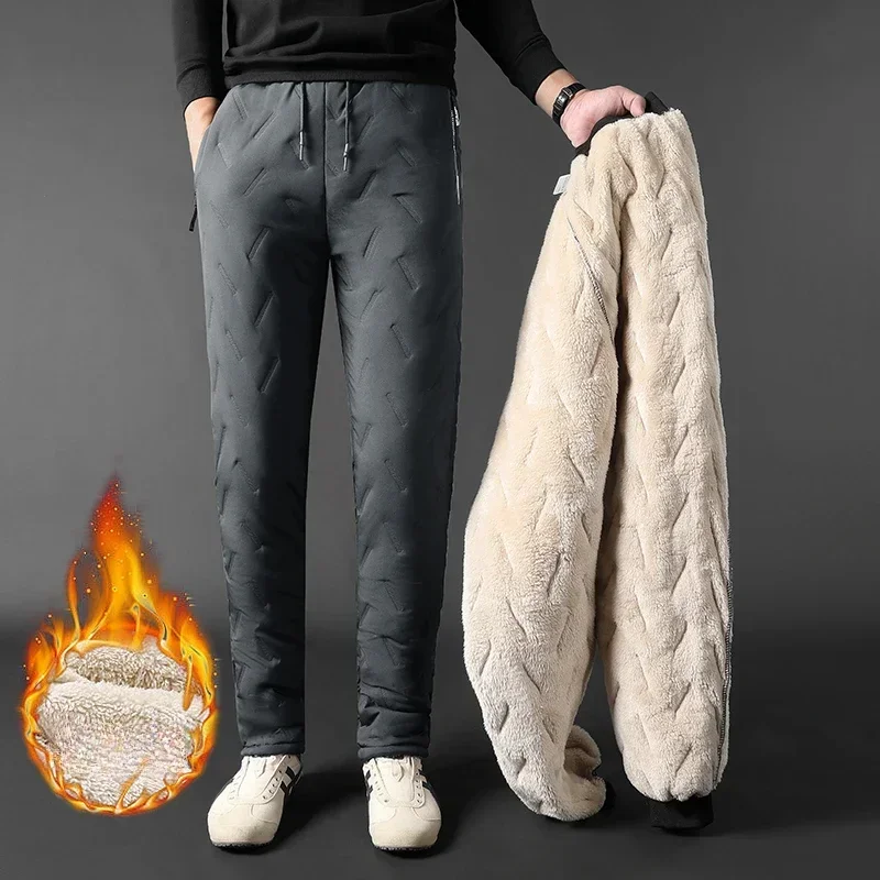 

Winter Lamb Fleece Cotton Pants Fashion Design Slim-fit Warm Middle-aged and Elderly Windproof Sports Pants Straight Leg Pants