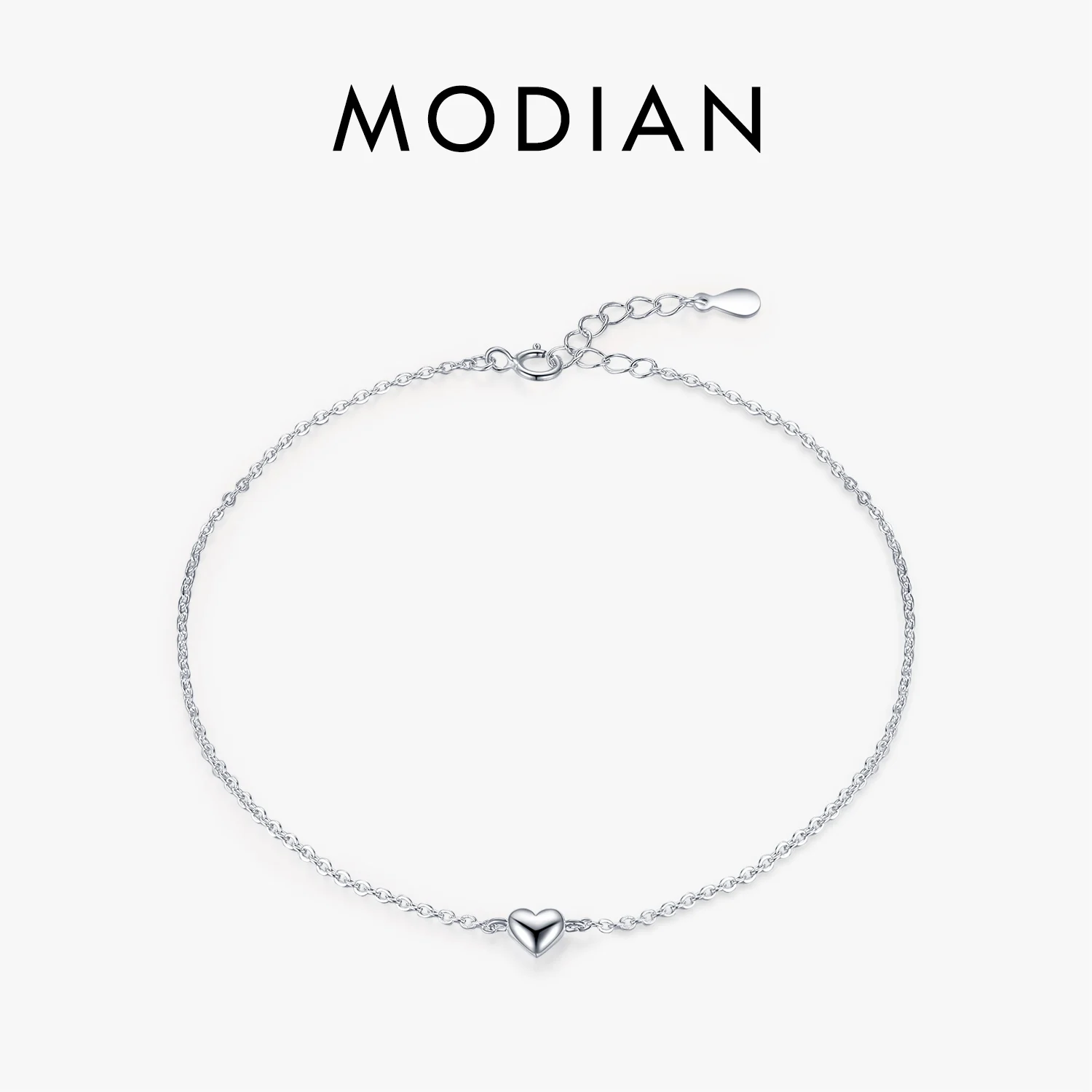 Modian Fashion Cute Heart Ankle For Women Real Solid 925 Sterling Silver Simple Link Chain Ankle Ethnic Style Fine Jewelry