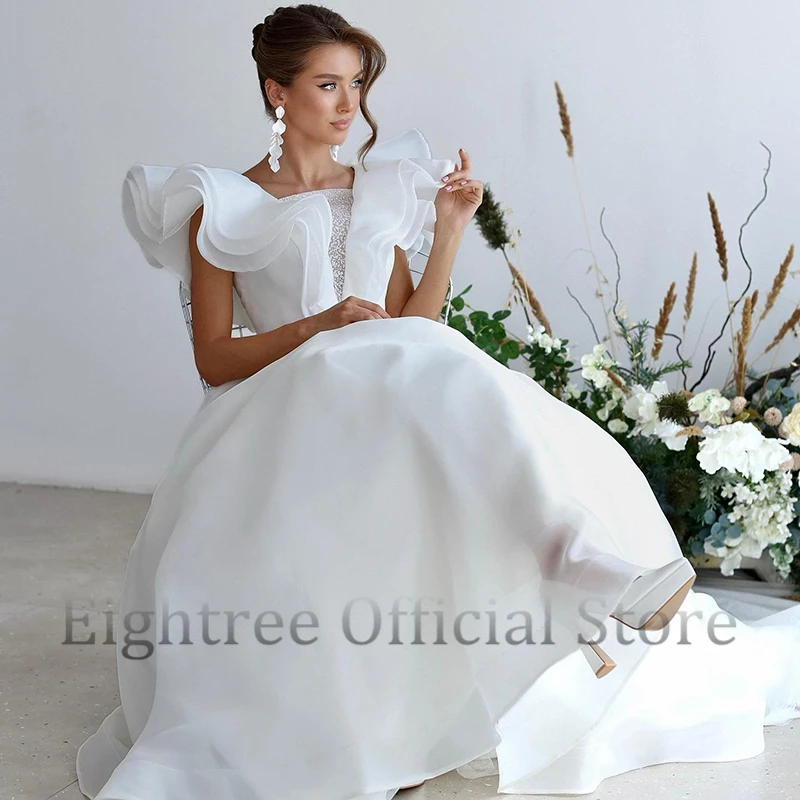 Eightree-Robes de mariée princesse élégantes, robe de patients à double col en V, perles blanches, soirée de mariage, robe de plage Boho, quelle que soit la taille personnalisée