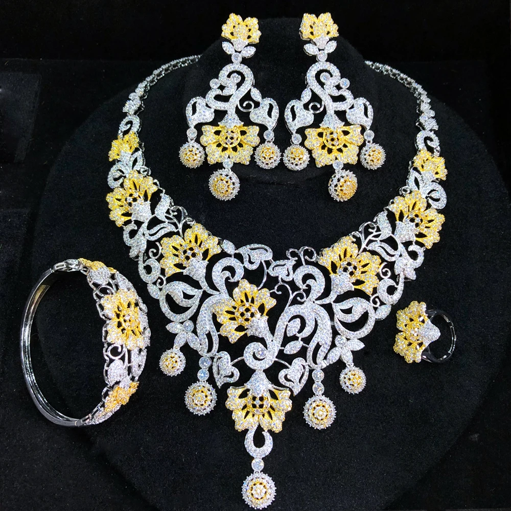 

GODKI Big Fashion 4Pcs Jewelry Sets African for Women Wedding Luxury Indian Bowknots Cubic Zirconia Dubai Bridal Jewelry SetS