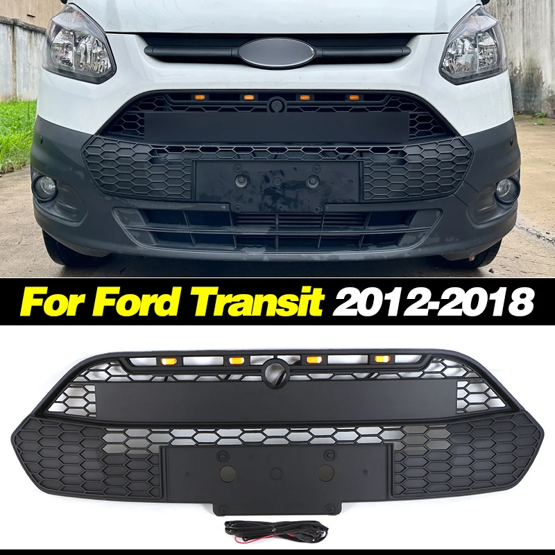 Front Grill With Led Lights Bumper Grille Auto Parts Accessories Decoration Fits For 2012-2018 Ford Transit Custom