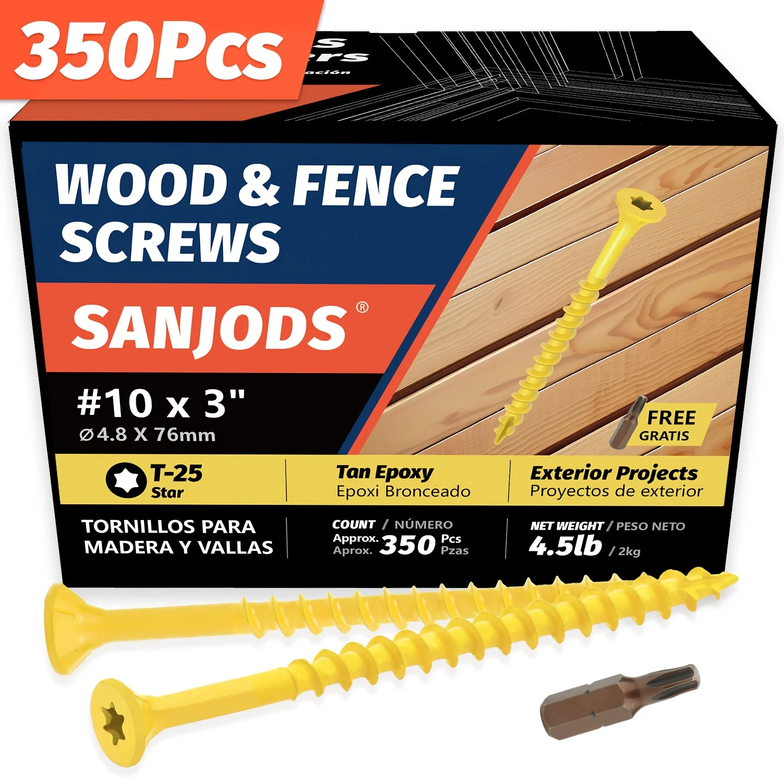 4.5 LBS Wood Screws #8 #10 Rust Resistant Deck Screw Tan Exterior Epoxy Coated Outdoor Decking Screw Torx Star Drive Flat Head