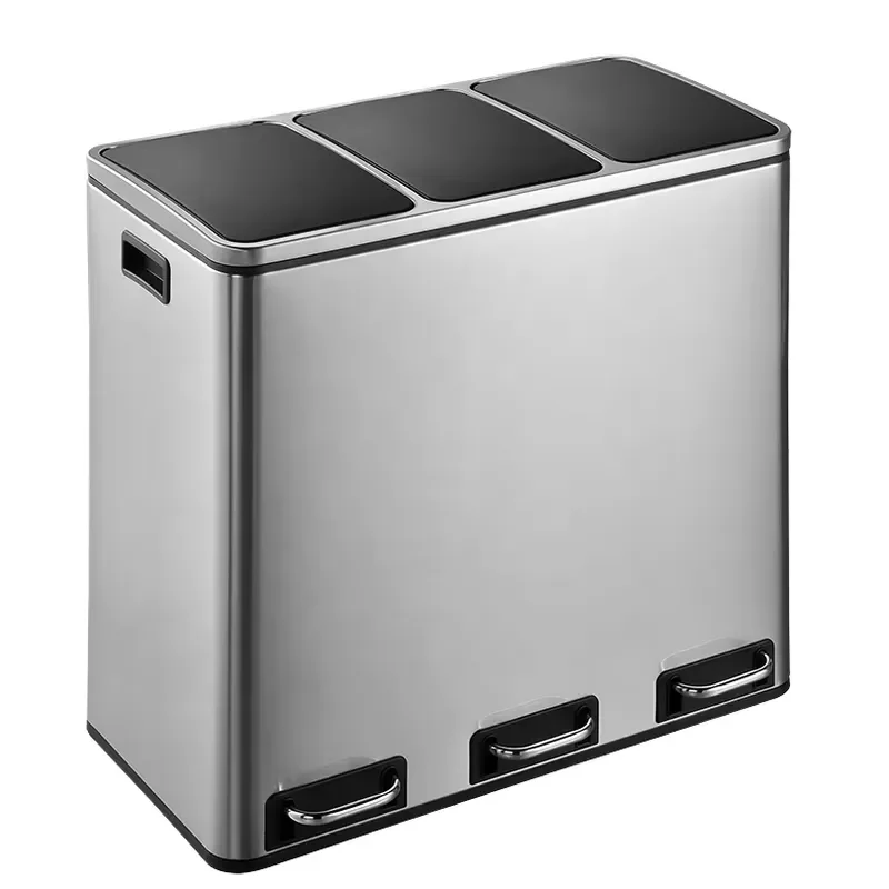 30L 45L Stainless Steel Pedal Trash Can Soft Close Lid Kitchen Waste Bin Multi Compartment Recycling Garbage Container for